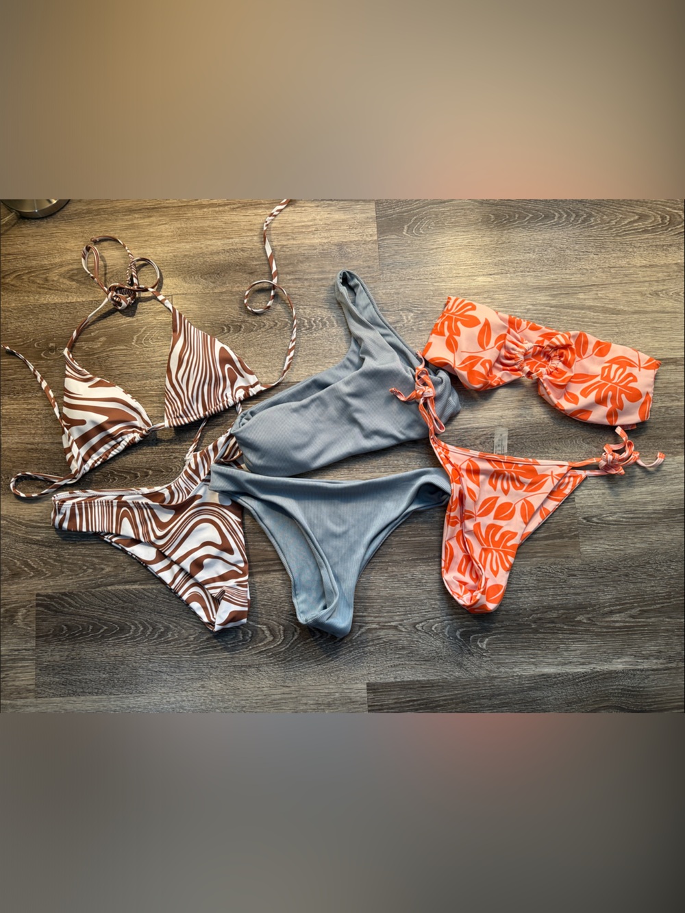 Women's Mixed Bikini Set - Orange Leaf, Brown Zebra & Gray